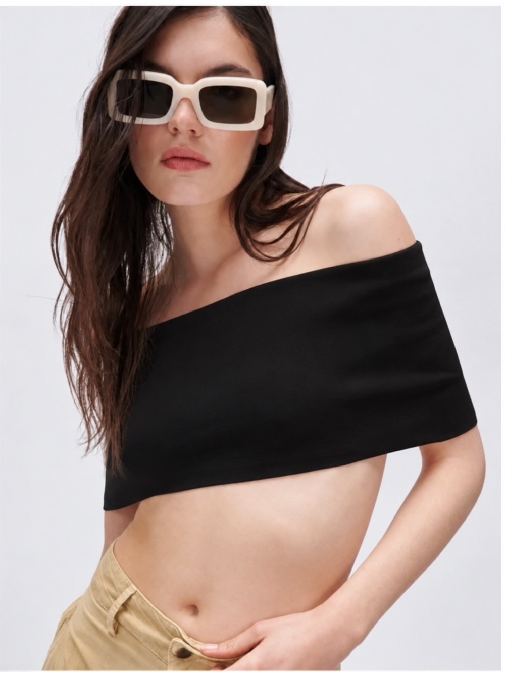 Zara Black Off-Shoulder Bandeau Crop Top